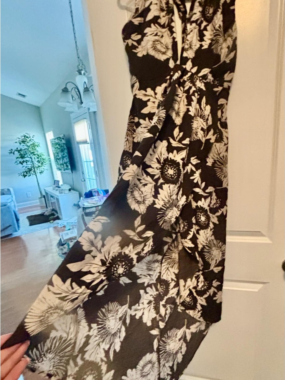 Banana Republic Black and Cream Floral High Low Dress
